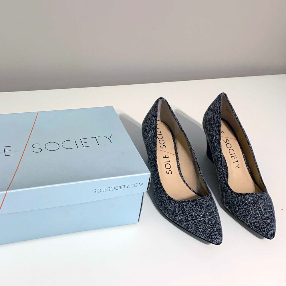 Sole Society "Juli" Black and White Tweed 3" Wedge 7M